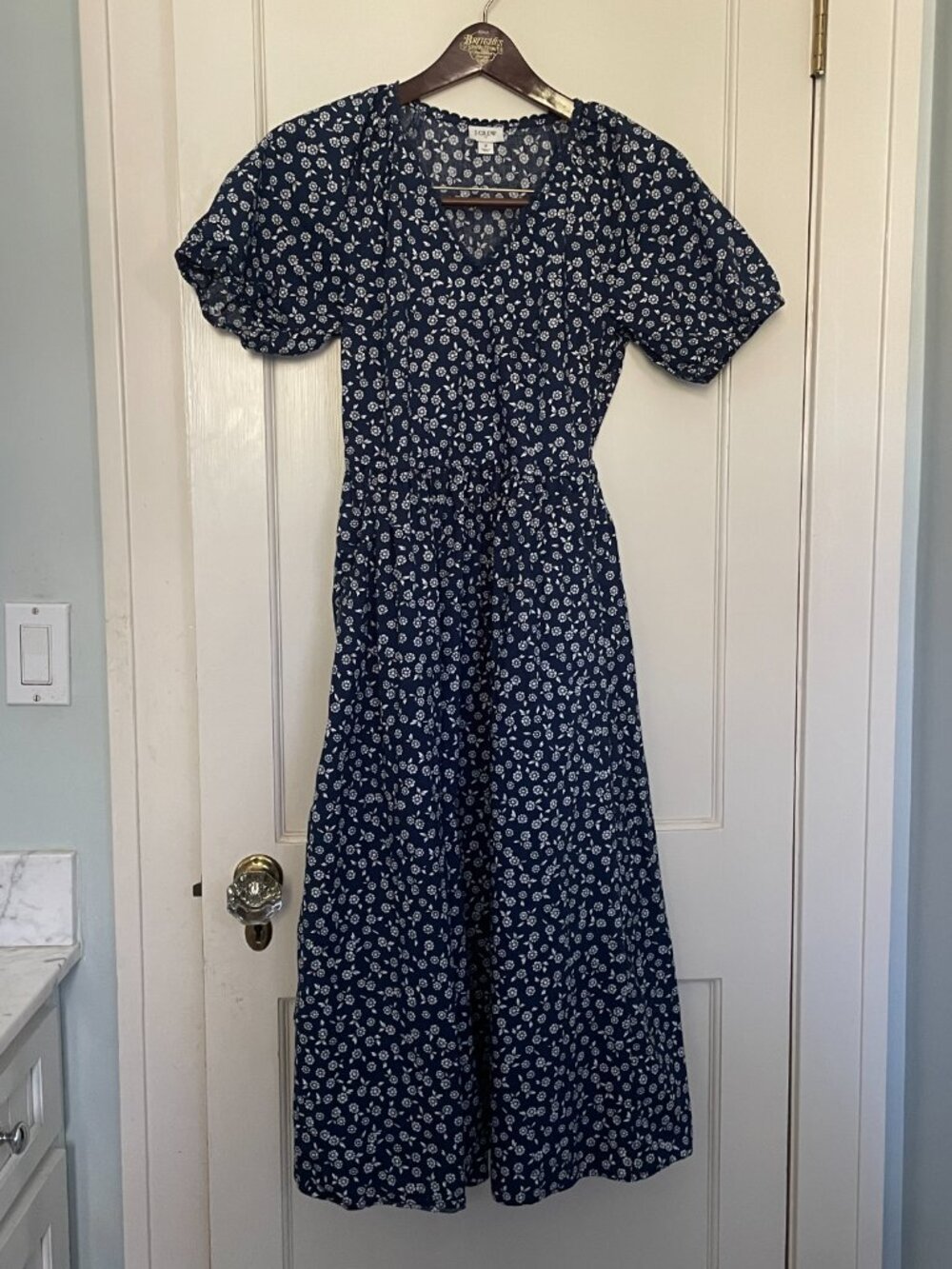 J Crew Lace Detail Midi Dress Size 2 Navy and White - Picture 3 of 8
